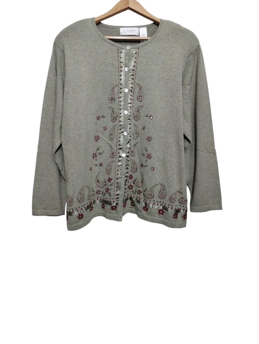 Elizabeth by Liz Claiborne Cardigan Womens XXL Paisley Mother Of Pearl Button